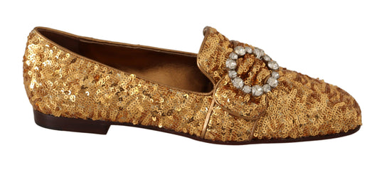 Dolce &amp; Gabbana Élégantes ballerines dorées à paillettes et cristaux