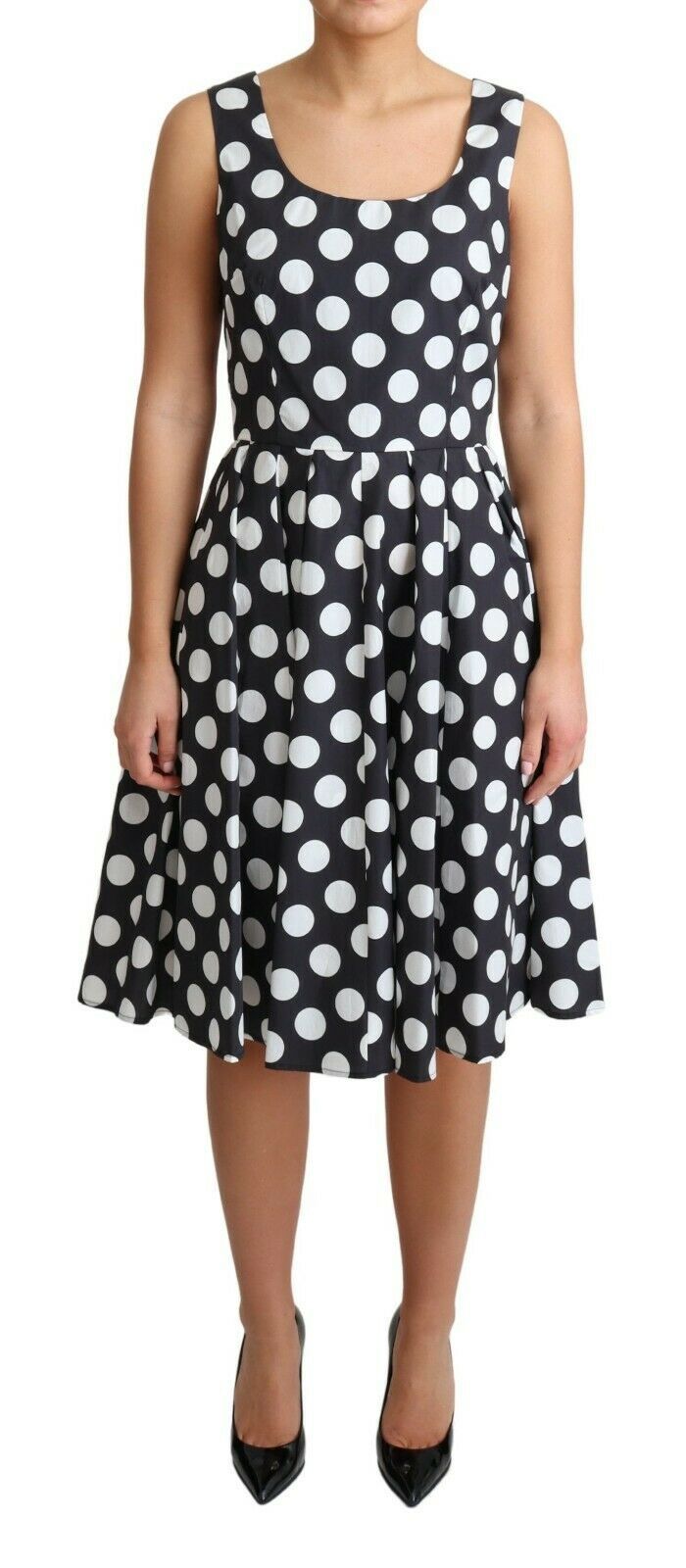 Dolce &amp; Gabbana Black Polka Dotted Cotton A-Line Dress women’s dress
