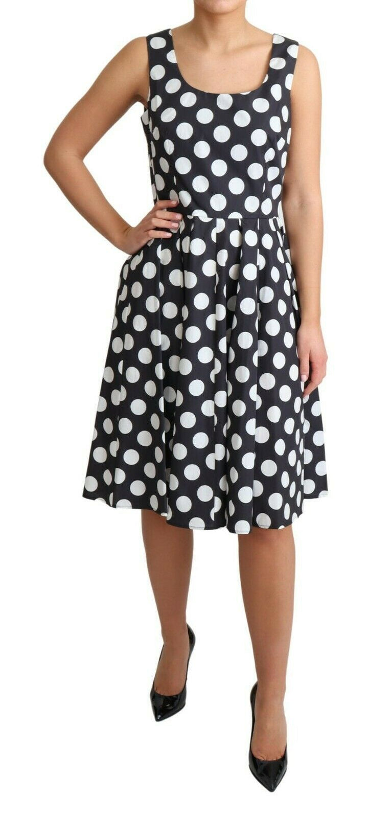Dolce &amp; Gabbana Black Polka Dotted Cotton A-Line Dress women’s dress