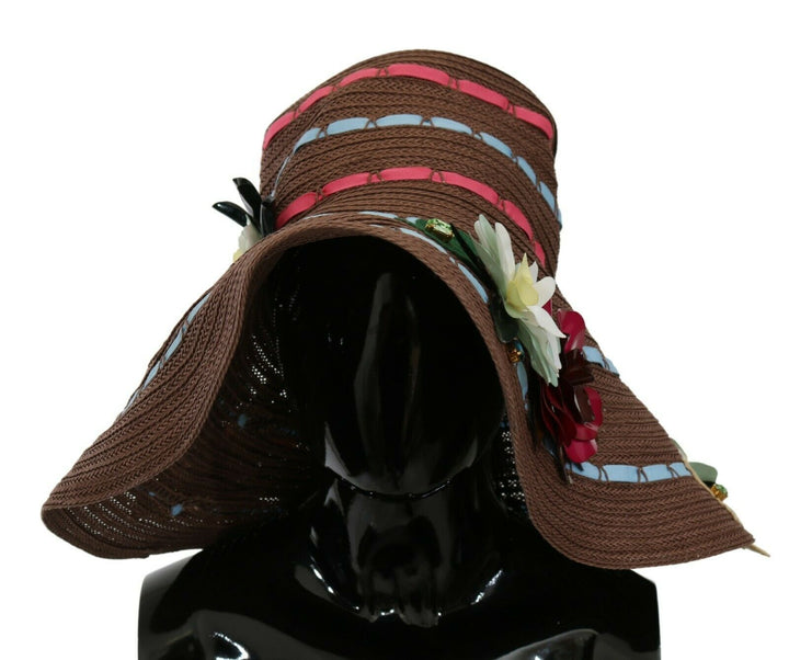 Dolce &amp; Gabbana Brown Knitted Straw Floral Hat