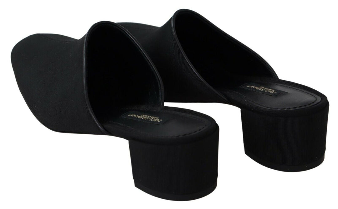 Dolce &amp; Gabbana Black Grosgrain Slides Sandals Women Shoes