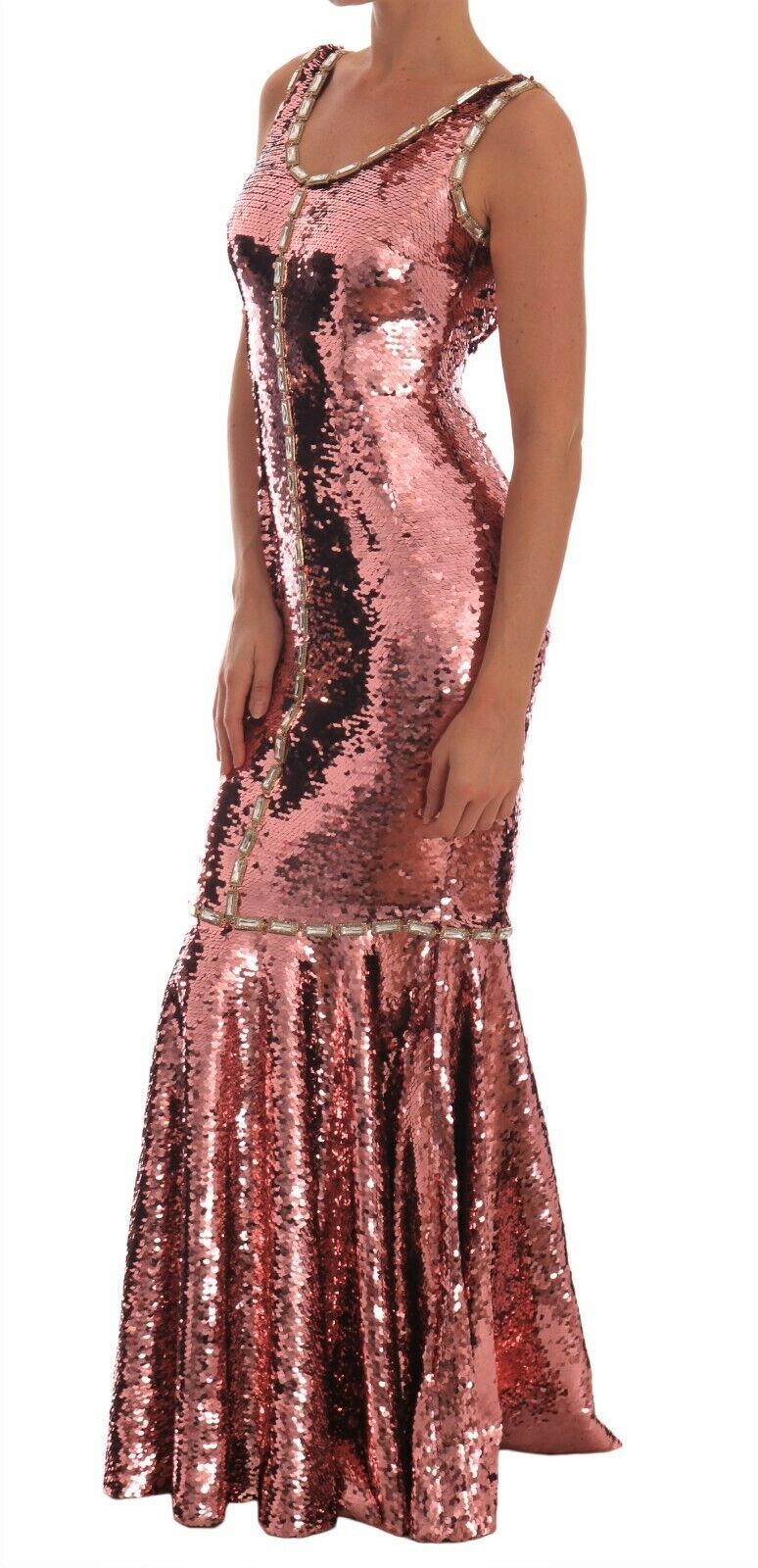 Dolce &amp; Gabbana Pink Sequined Sheath Crystal Dress Gown women’s dress