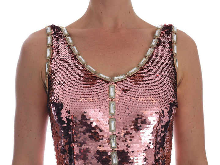 Dolce &amp; Gabbana Pink Sequined Sheath Crystal Dress Gown women’s dress