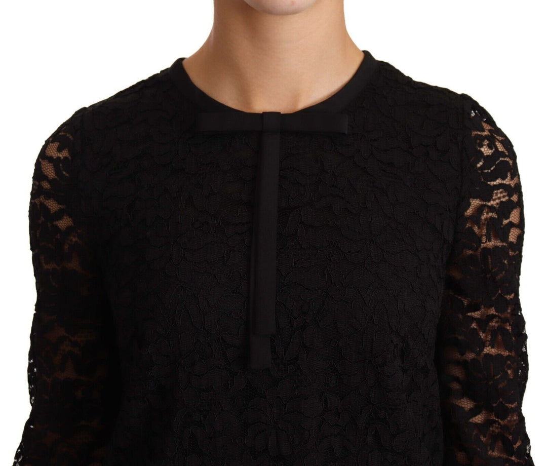 Dolce &amp; Gabbana Black Floral Lace Nylon Blouse Top