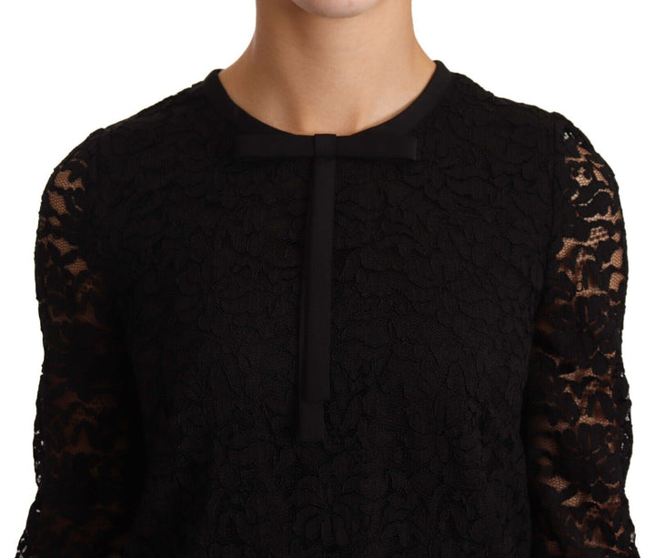 Dolce &amp; Gabbana Black Floral Lace Nylon Blouse Top