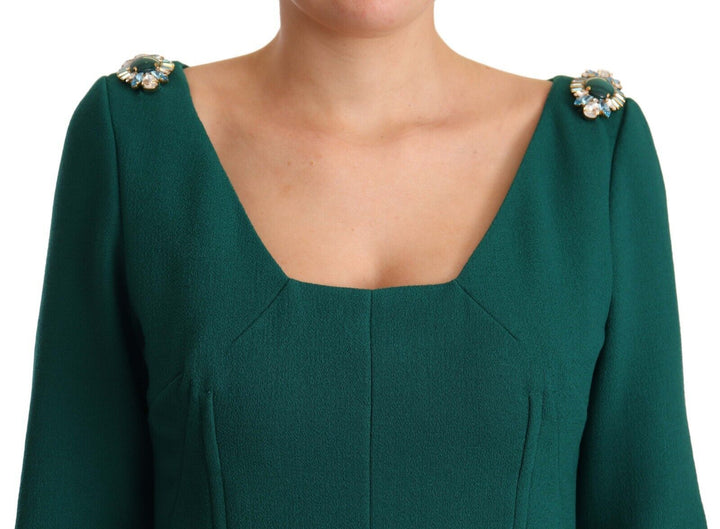 Dolce &amp; Gabbana Green Stretch Crepe Crystal Midi Dress women’s dress