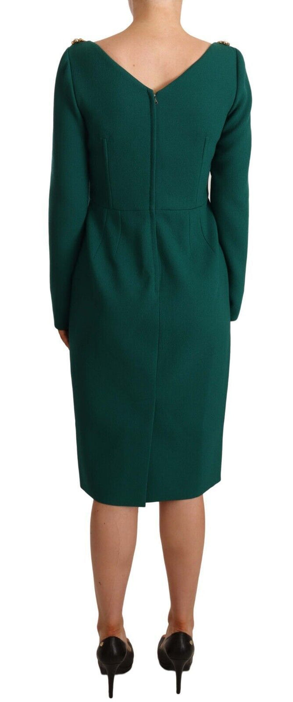Dolce & Gabbana Green Stretch Crepe Crystal Midi Dress women’s dress