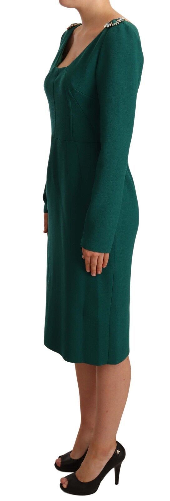 Dolce &amp; Gabbana Green Stretch Crepe Crystal Midi Dress women’s dress