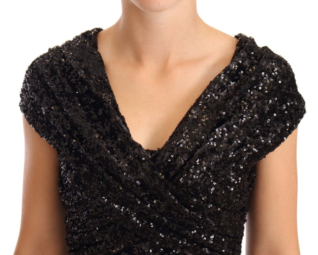 Dolce &amp; Gabbana Black Sequined Open Shoulder Long Gown Dress women’s dress