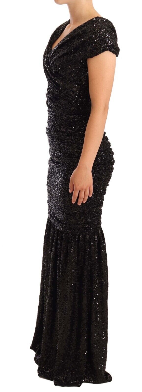 Dolce &amp; Gabbana Black Sequined Open Shoulder Long Gown Dress women’s dress
