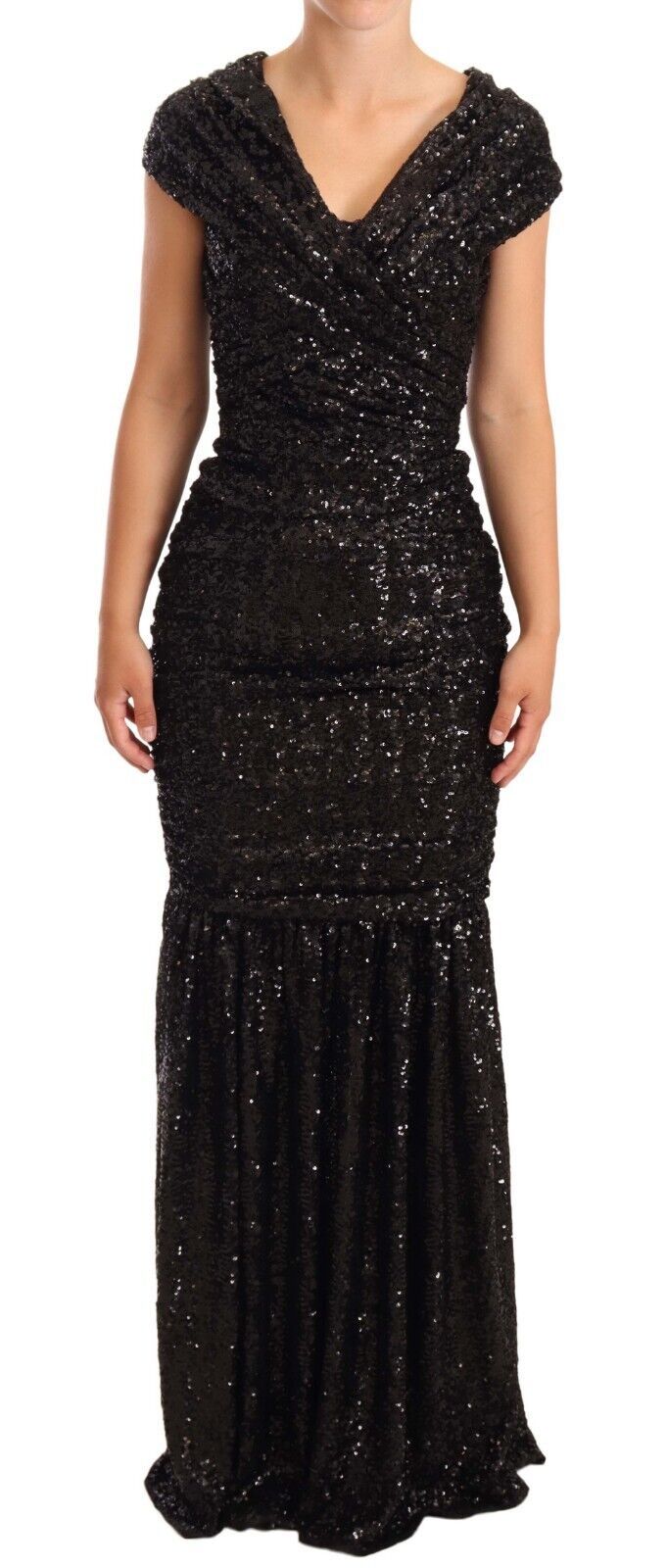 Dolce &amp; Gabbana Black Sequined Open Shoulder Long Gown Dress women’s dress