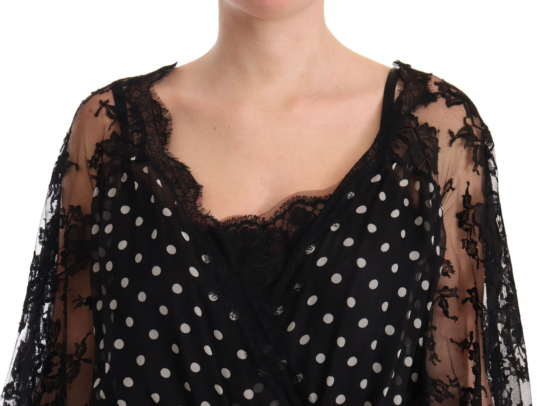 Dolce &amp; Gabbana Black Lace Floral Polka Maxi Capri Dress women’s dress