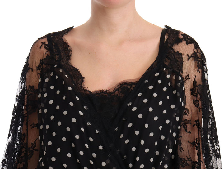 Dolce &amp; Gabbana Black Lace Floral Polka Maxi Capri Dress women’s dress
