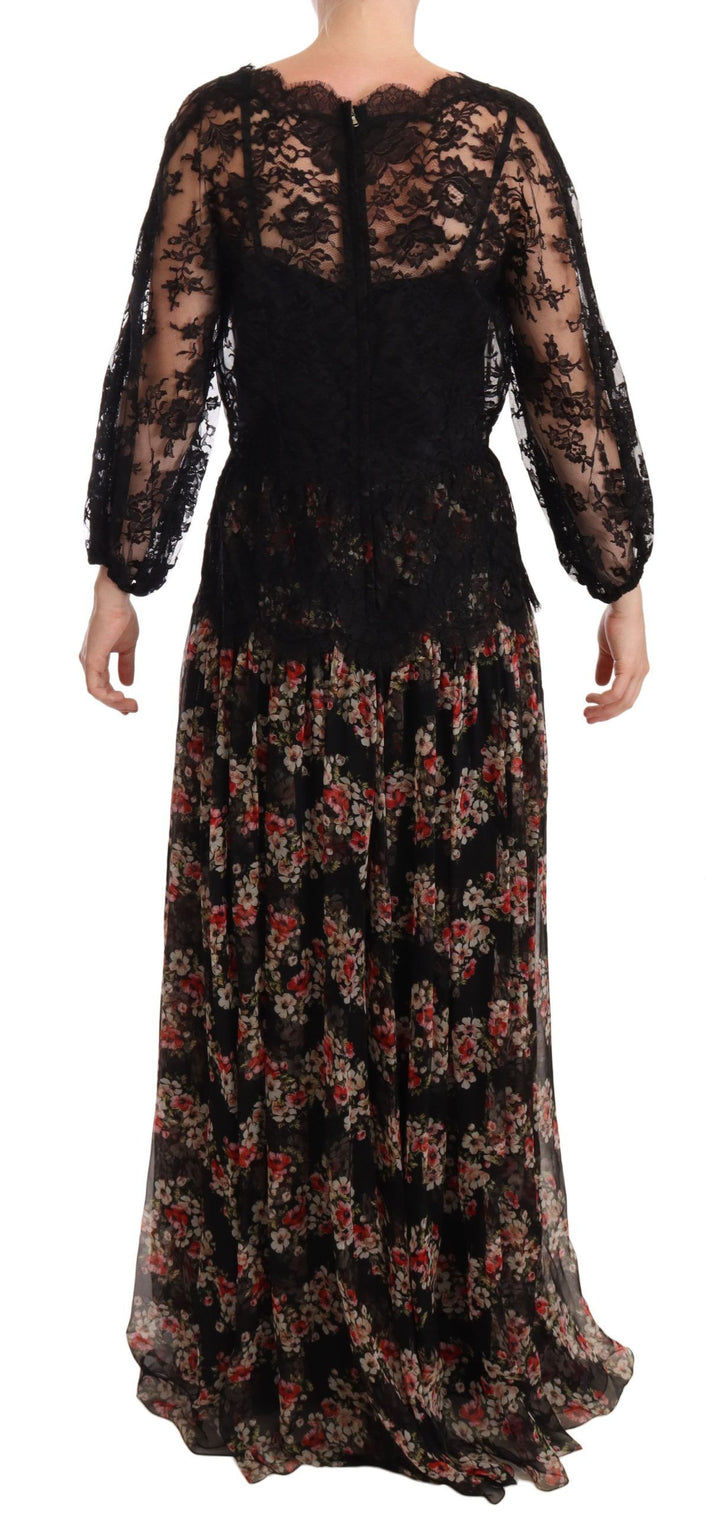 Dolce &amp; Gabbana Black Lace Floral Polka Maxi Capri Dress women’s dress