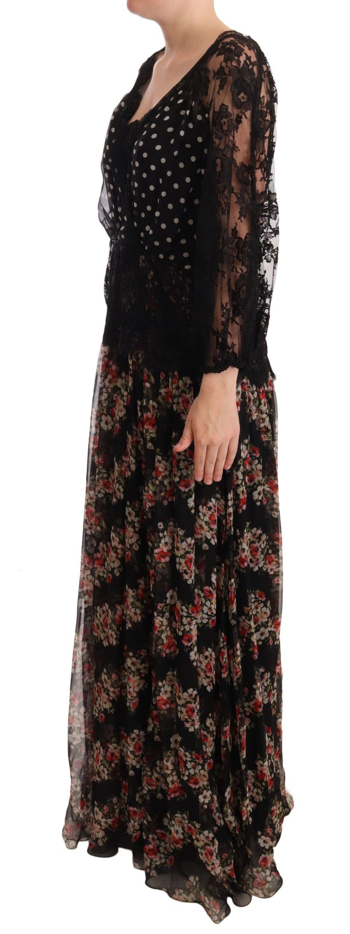 Dolce &amp; Gabbana Black Lace Floral Polka Maxi Capri Dress women’s dress