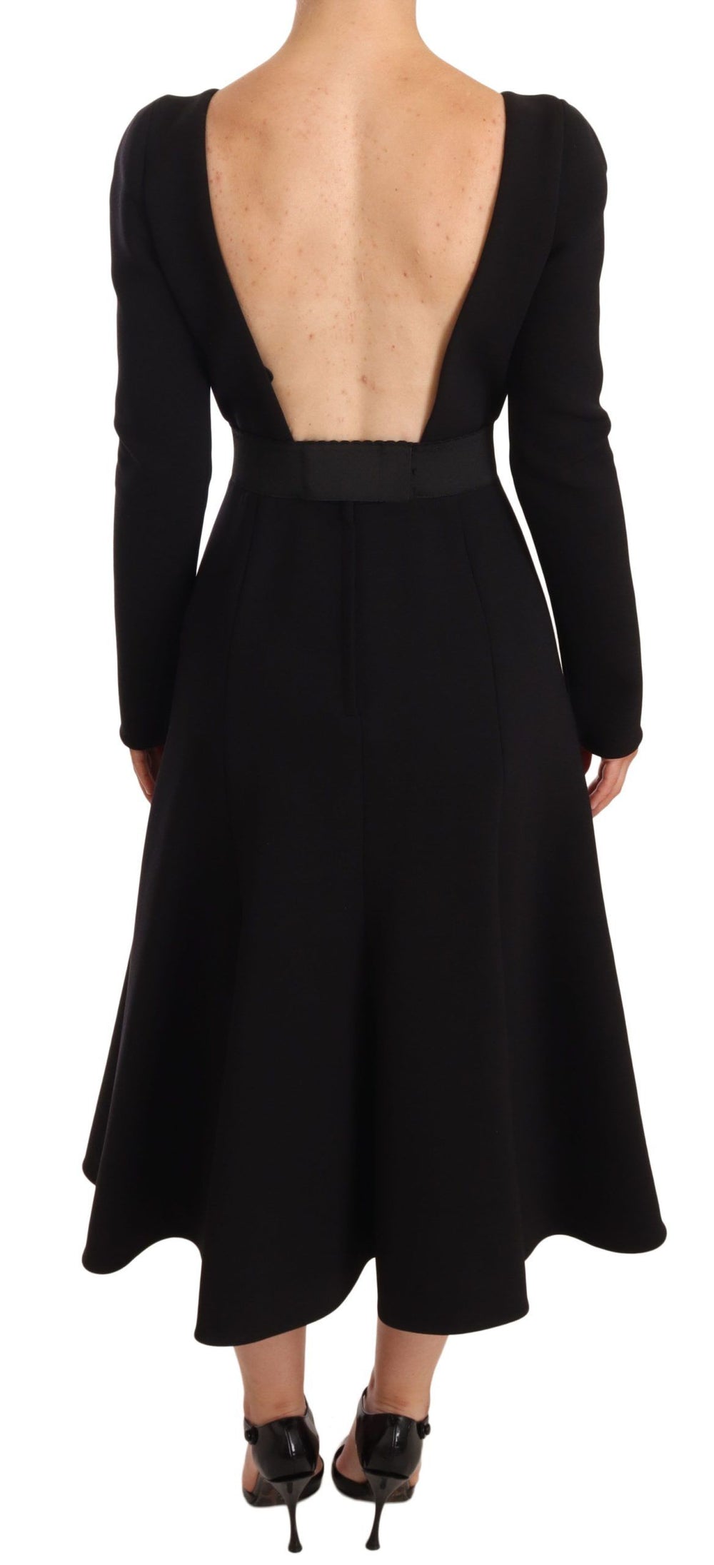 Dolce & Gabbana Black Wool Stretch Sheath Open Back Dress women’s dress