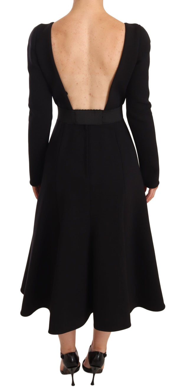 Dolce & Gabbana Black Wool Stretch Sheath Open Back Dress women’s dress