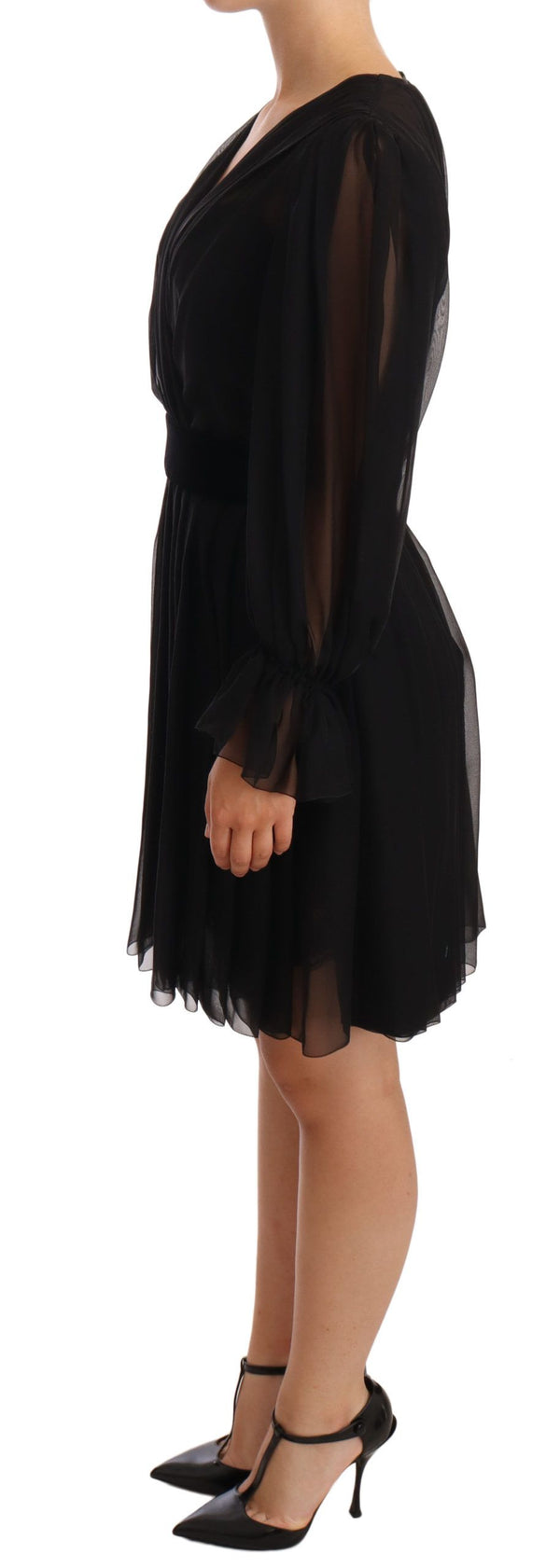 Dolce & Gabbana Black Mesh Pleated Mini Silk Stretch Dress women’s dress