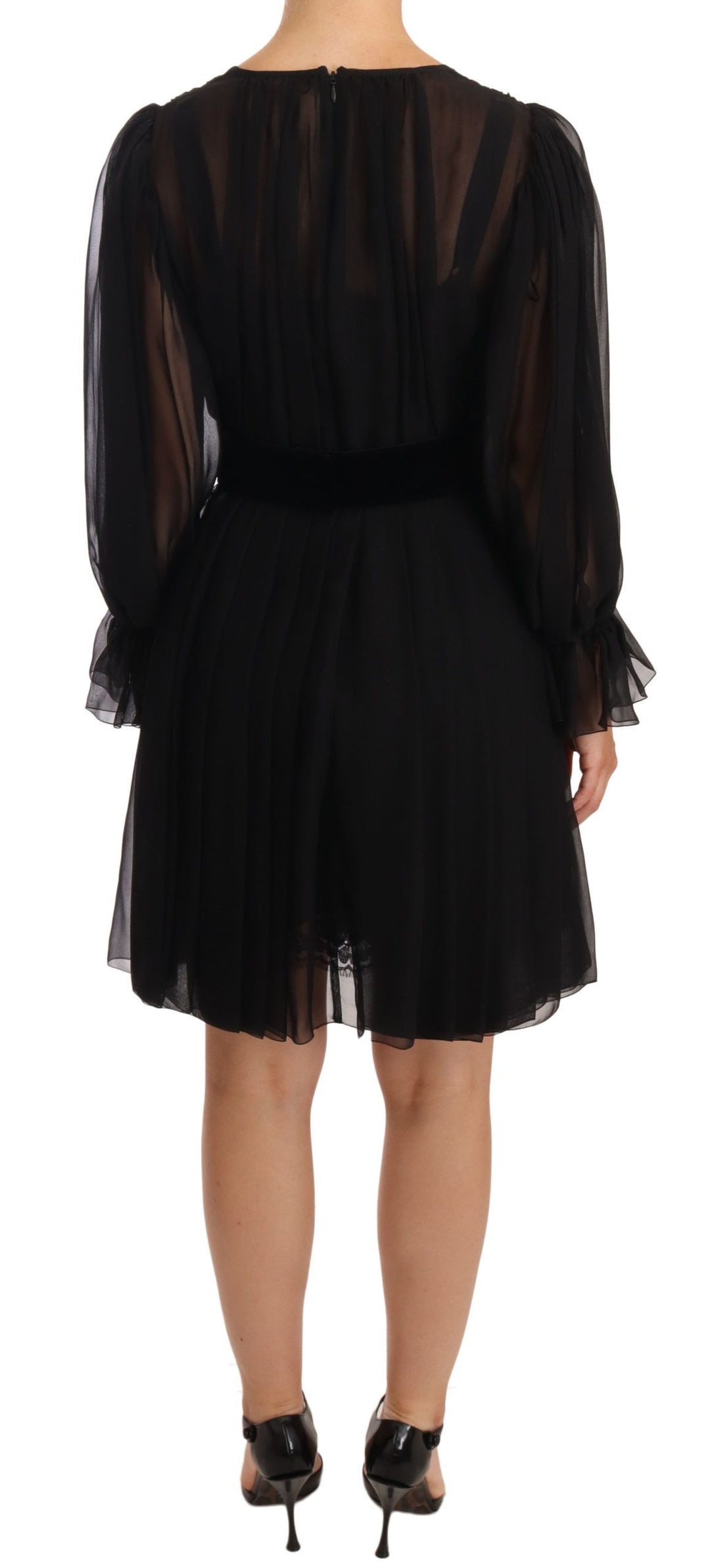 Dolce &amp; Gabbana Black Mesh Pleated Mini Silk Stretch Dress women’s dress