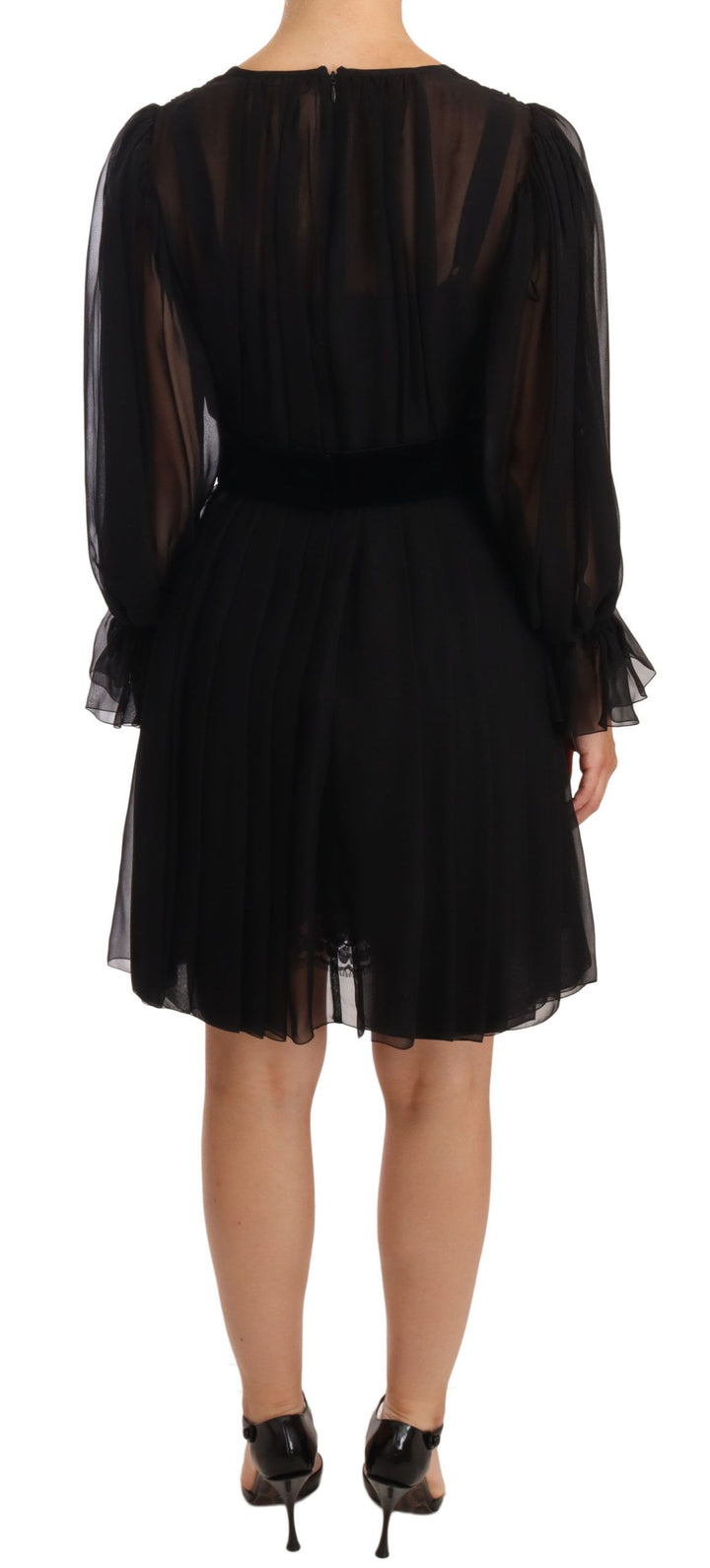 Dolce &amp; Gabbana Black Mesh Pleated Mini Silk Stretch Dress women’s dress