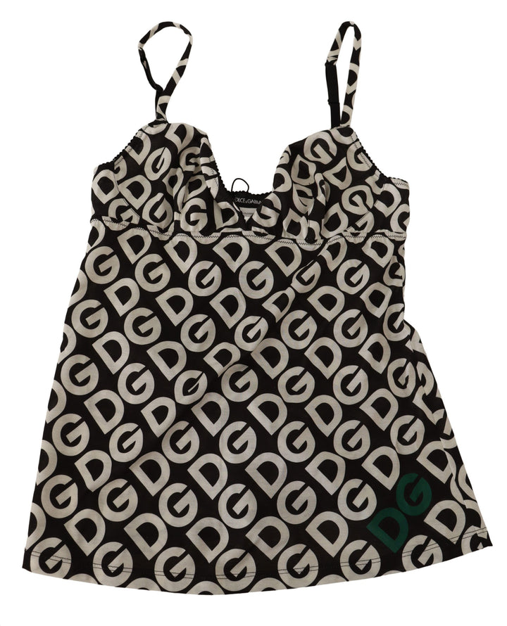 Dolce &amp; Gabbana Black White Logo Print Camisole Top Underwear