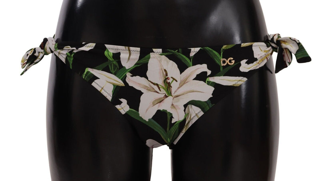 Dolce &amp; Gabbana Bikini Bottom Black Lily Print Swimsuit Swimwear