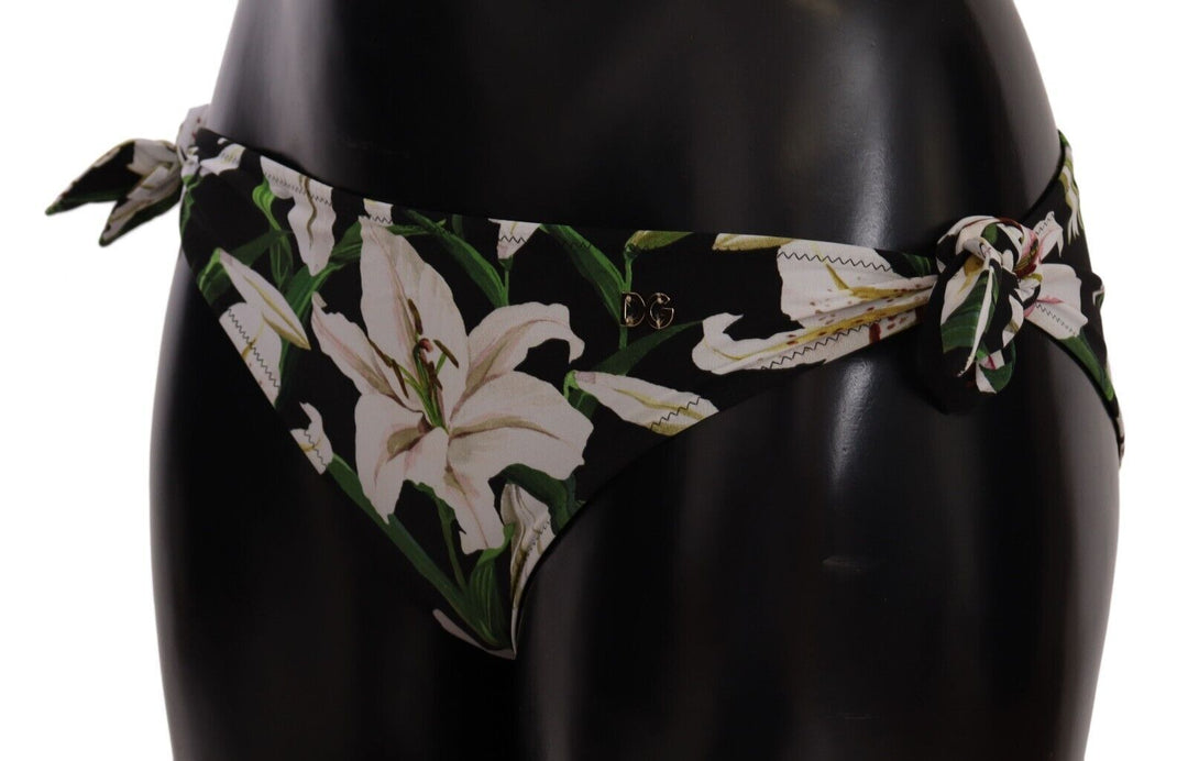 Dolce &amp; Gabbana Bikini Bottom Black Lily Print Swimsuit Swimwear