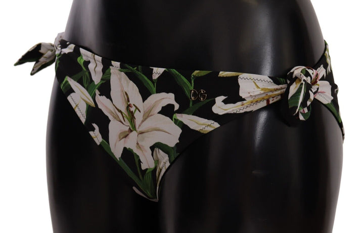 Dolce &amp; Gabbana Bikini Bottom Black Lily Print Swimsuit Swimwear