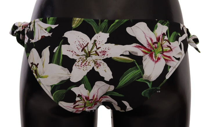 Dolce &amp; Gabbana Bikini Bottom Black Lily Print Swimsuit Swimwear
