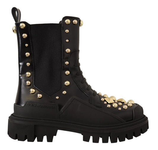 Bottines de combat en cuir clouté avec broderie Dolce &amp; Gabbana