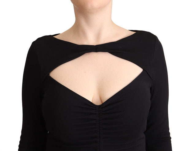 PINKO Black Nylon Stretch Long Sleeves Deep V-neck Maxi Dress women’s dress