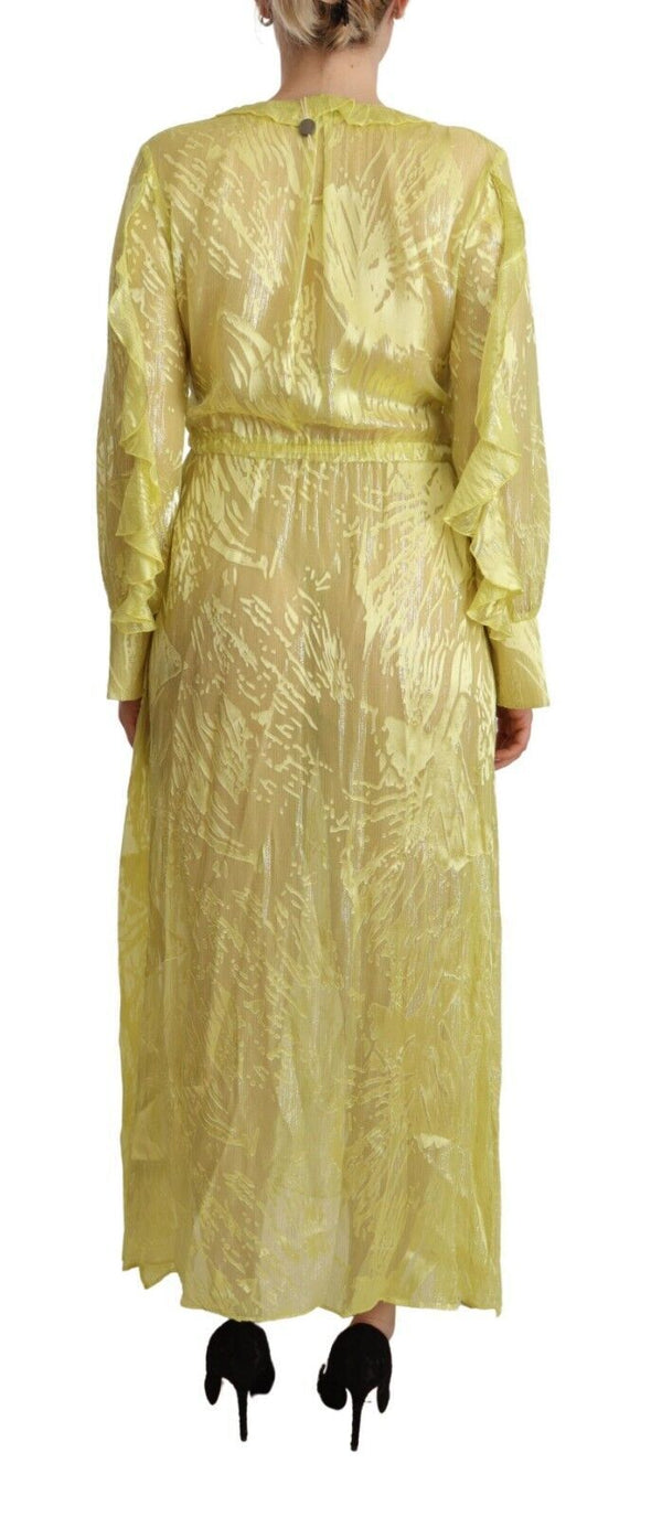 Patrizia Pepe Yellow Silk Long Sleeves Plunging Maxi Dress women’s dress