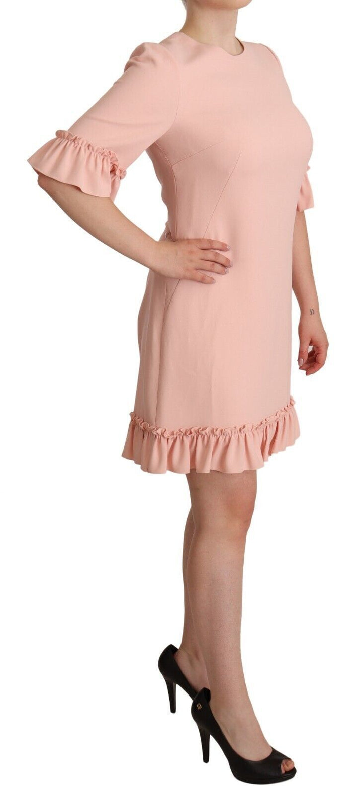Dolce &amp; Gabbana Pink Ruffled Sleeves Viscose Sheath Dress women’s dress
