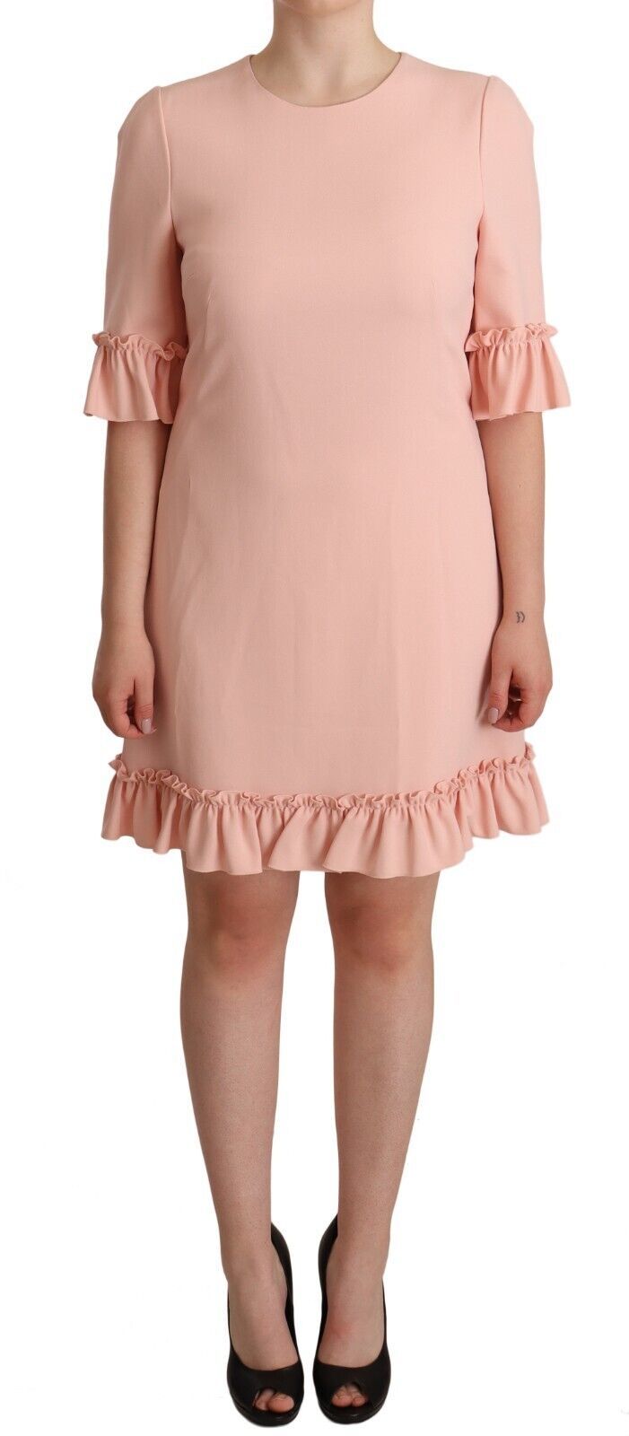Dolce &amp; Gabbana Pink Ruffled Sleeves Viscose Sheath Dress women’s dress
