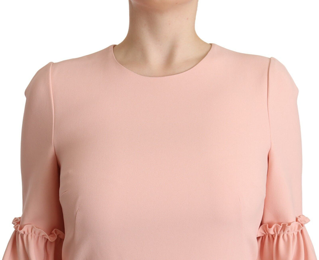 Dolce &amp; Gabbana Pink Ruffled Sleeves Viscose Sheath Dress women’s dress