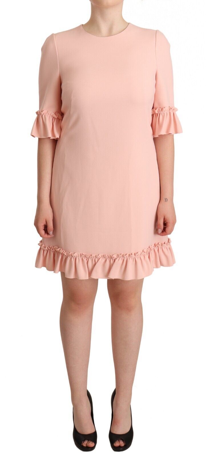 Dolce &amp; Gabbana Pink Ruffled Sleeves Viscose Sheath Dress women’s dress