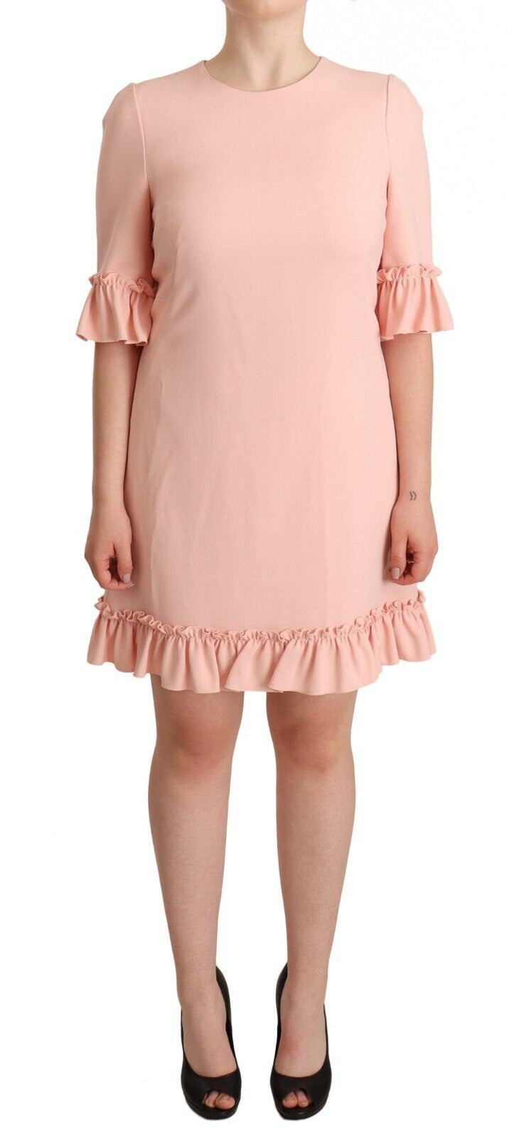 Dolce &amp; Gabbana Pink Ruffled Sleeves Viscose Sheath Dress women’s dress