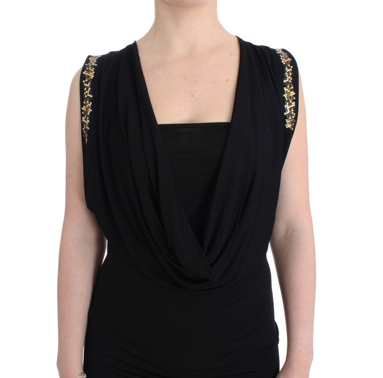 Roccobarocco Black Embellished Jersey Mini Sheath Short Dress women’s dress
