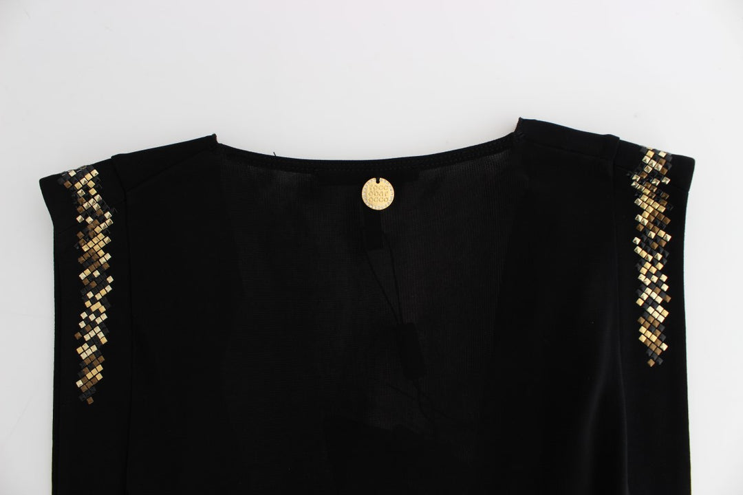 Roccobarocco Black Embellished Jersey Mini Sheath Short Dress women’s dress