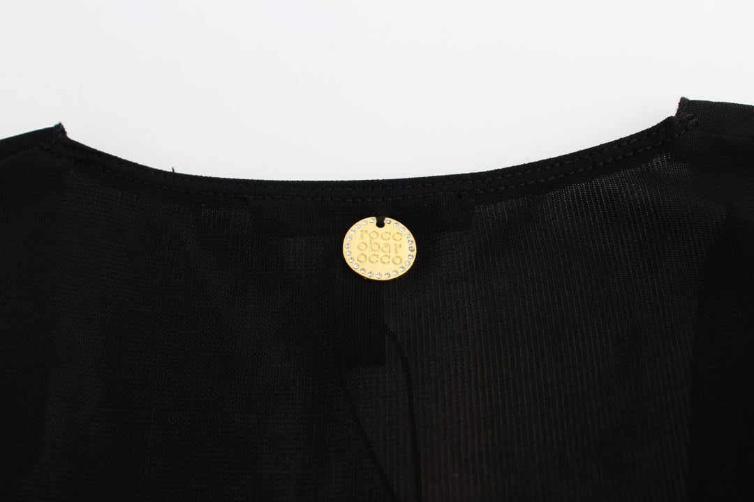 Roccobarocco Black Embellished Jersey Mini Sheath Short Dress women’s dress