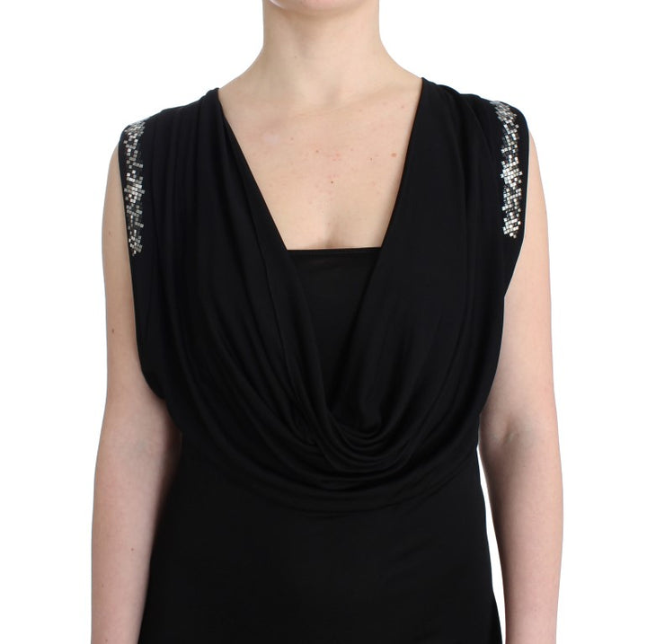 Roccobarocco Black Embellished Jersey Mini Sheath Short Dress women’s dress