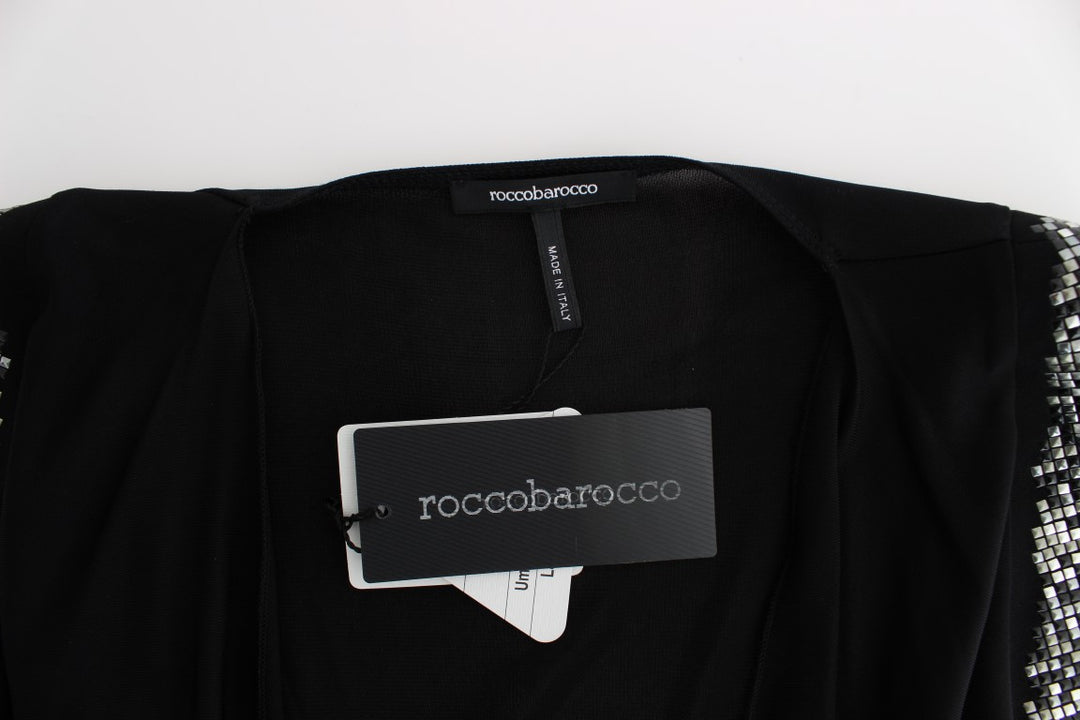 Roccobarocco Black Embellished Jersey Mini Sheath Short Dress women’s dress
