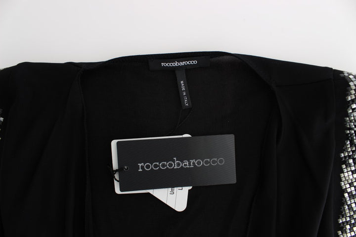 Roccobarocco Black Embellished Jersey Mini Sheath Short Dress women’s dress