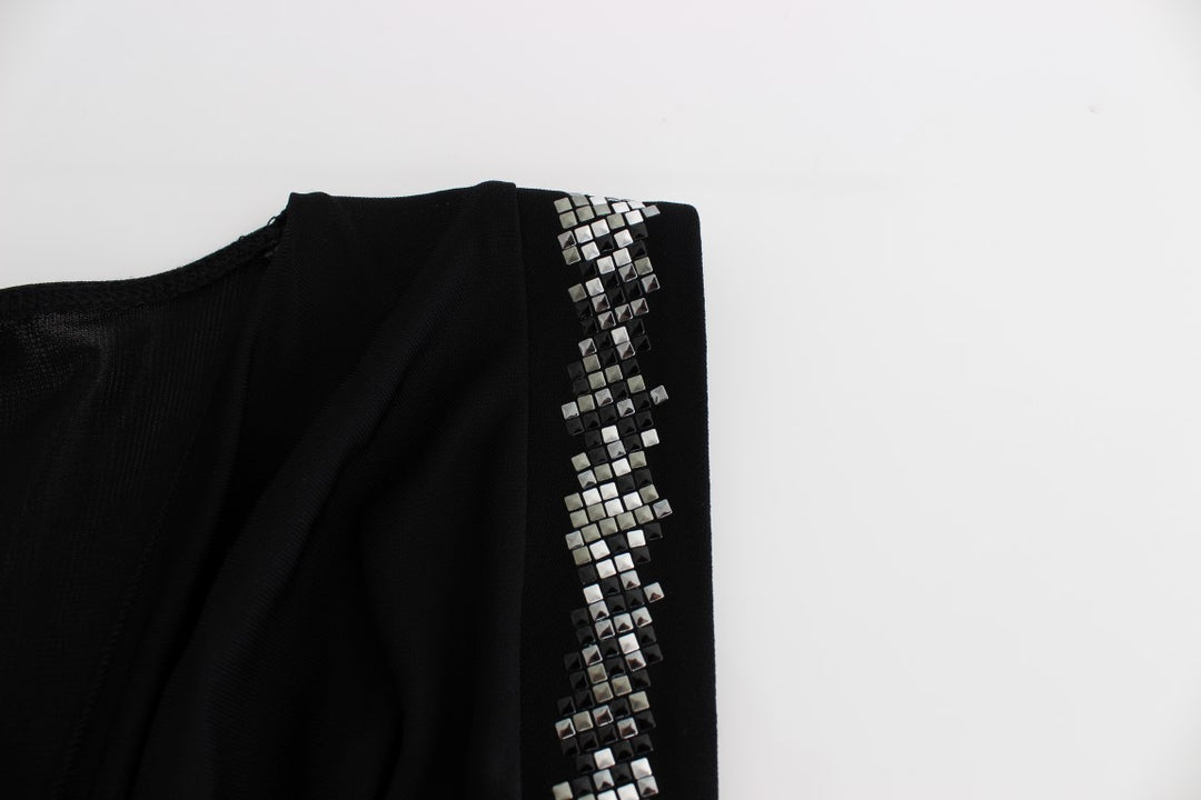 Roccobarocco Black Embellished Jersey Mini Sheath Short Dress women’s dress
