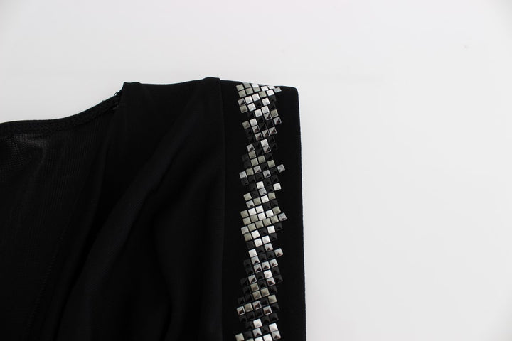 Roccobarocco Black Embellished Jersey Mini Sheath Short Dress women’s dress