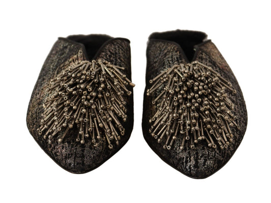 Zapatos planos de vestir con suela de cuero jacquard dorado de Paola D'Arcano