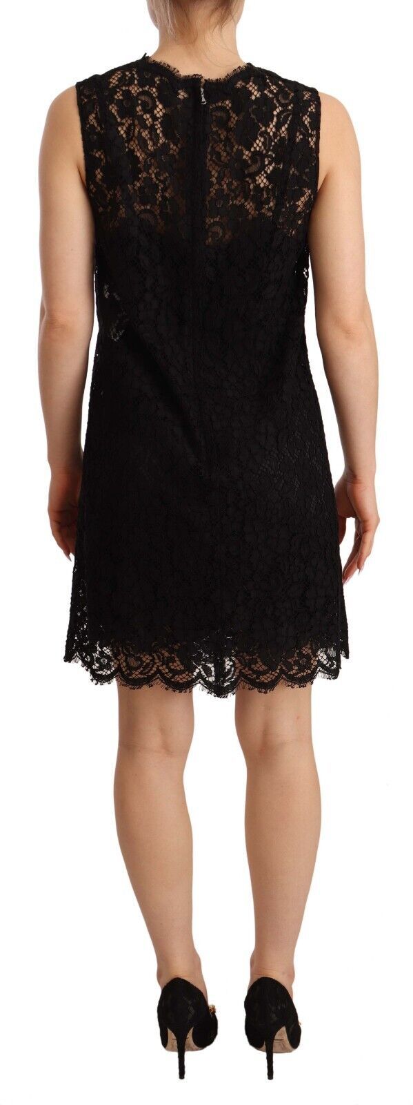 Dolce &amp; Gabbana Black Floral Lace Sheath Sleeveless Mini Dress women’s dress