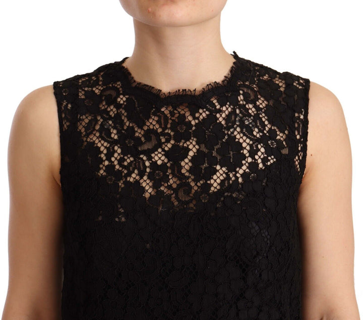 Dolce &amp; Gabbana Black Floral Lace Sheath Sleeveless Mini Dress women’s dress