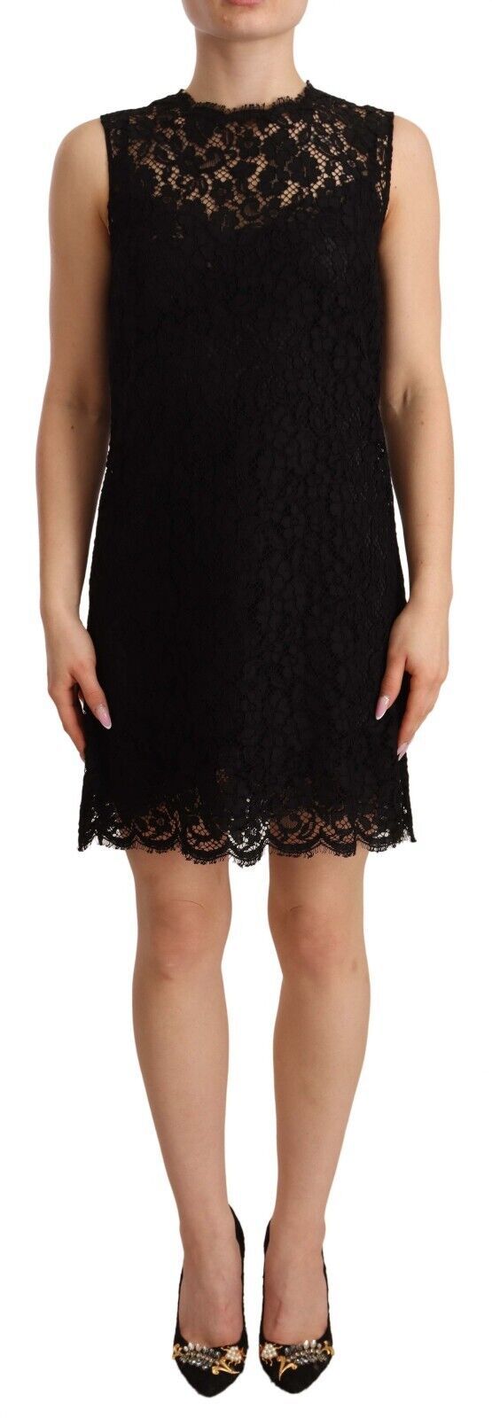 Dolce &amp; Gabbana Black Floral Lace Sheath Sleeveless Mini Dress women’s dress