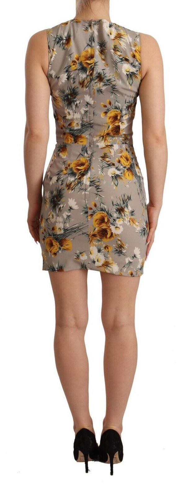 Dolce & Gabbana Gray Silk Stretch Floral Sheath Mini Dress women’s dress